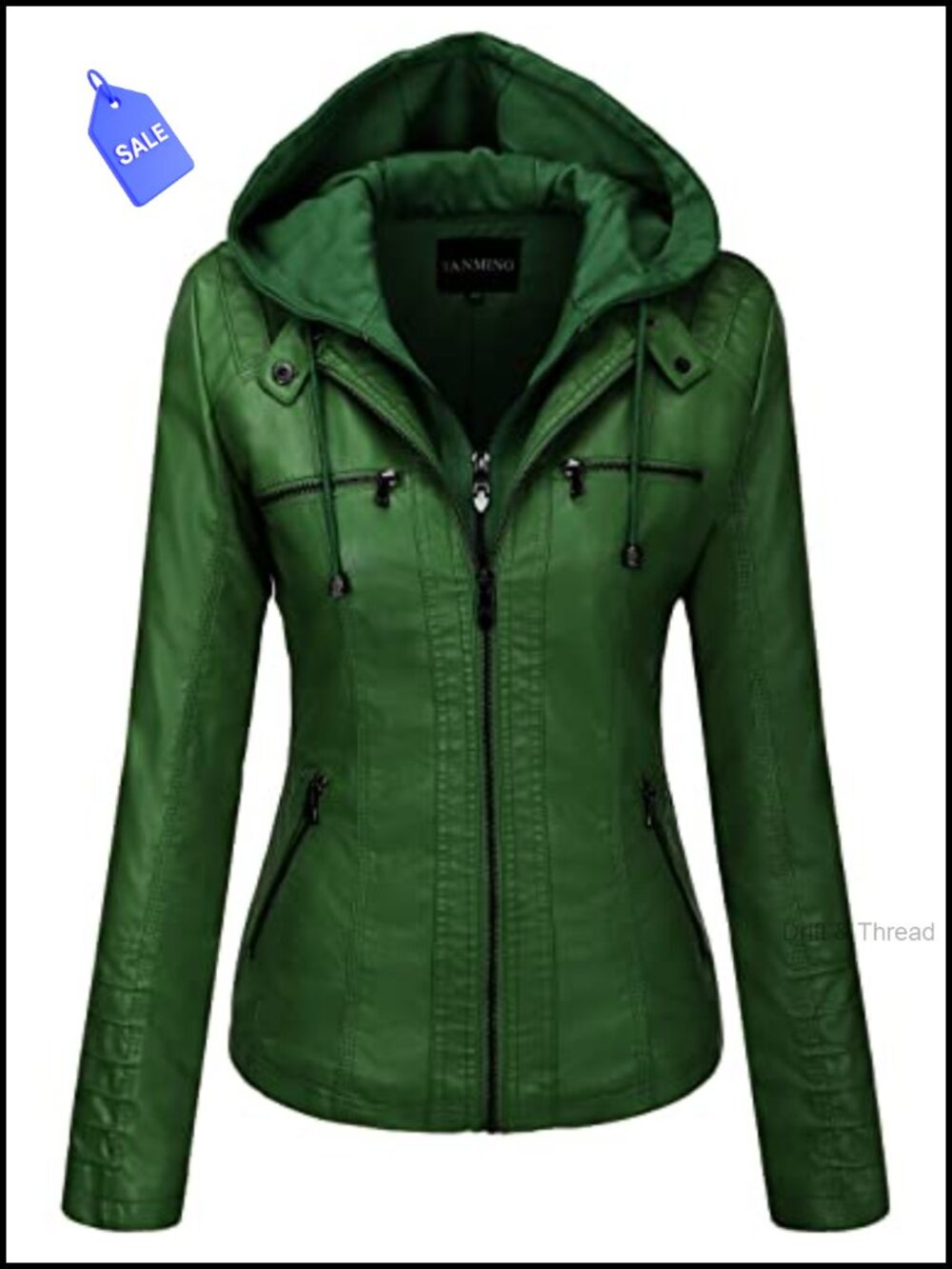 Faux Leather Jacket Hooded Moto Biker Coat Fitted Slim